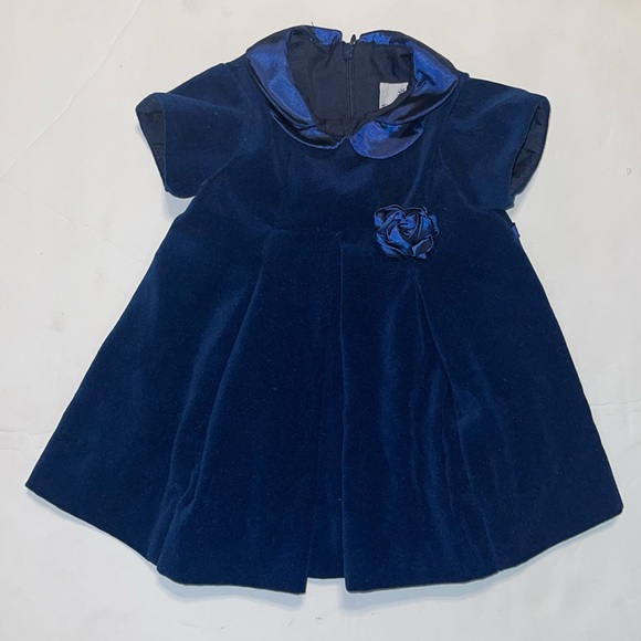 Florence Eiseman blue velvet dress with rosette ribbon tie back 6 months - Picture 1 of 3